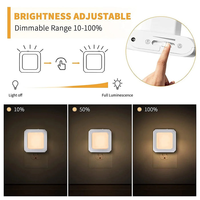 2Pcs EU Plug Square Night Light Stepless Dimmable Lamp for Bedroom Hallway - 6