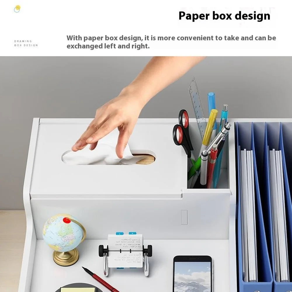 Office Desktop File Organizer Multi-Layer Document Holder A4 Paper Storage Rack with Lockable Drawer - Deer Design - 6