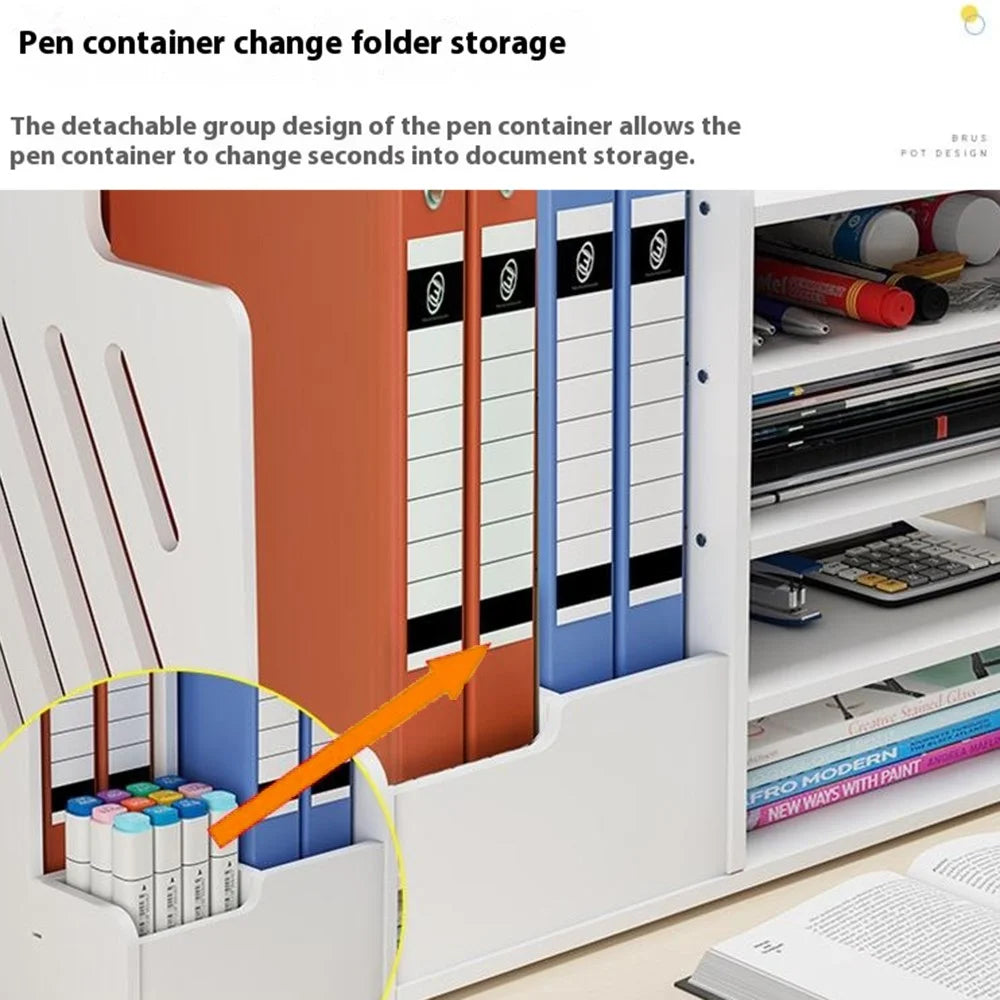 Office Desktop File Organizer Multi-Layer Document Holder A4 Paper Storage Rack with Lockable Drawer - Deer Design - 7