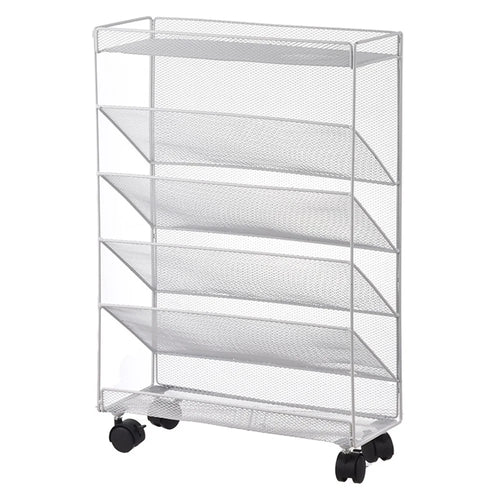 Movable Desk Side Storage Rack with Wheels Multi-Tier Book Organizer Slim Rolling Cart, L Size - White - 1