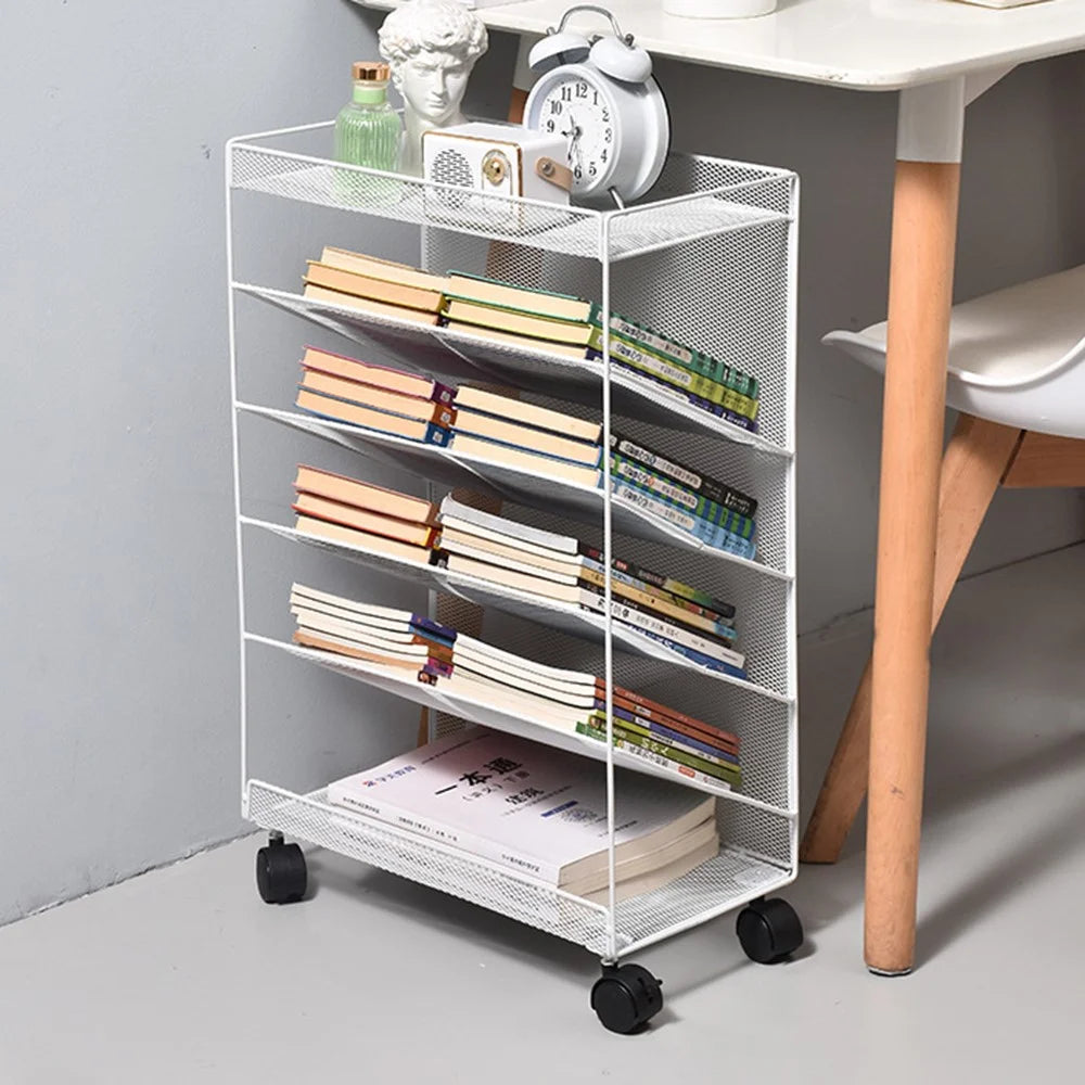 Movable Desk Side Storage Rack with Wheels Multi-Tier Book Organizer Slim Rolling Cart, L Size - White - 2