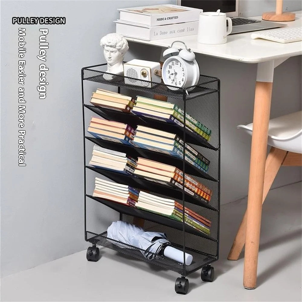 Movable Desk Side Storage Rack with Wheels Multi-Tier Book Organizer Slim Rolling Cart, L Size - White - 3