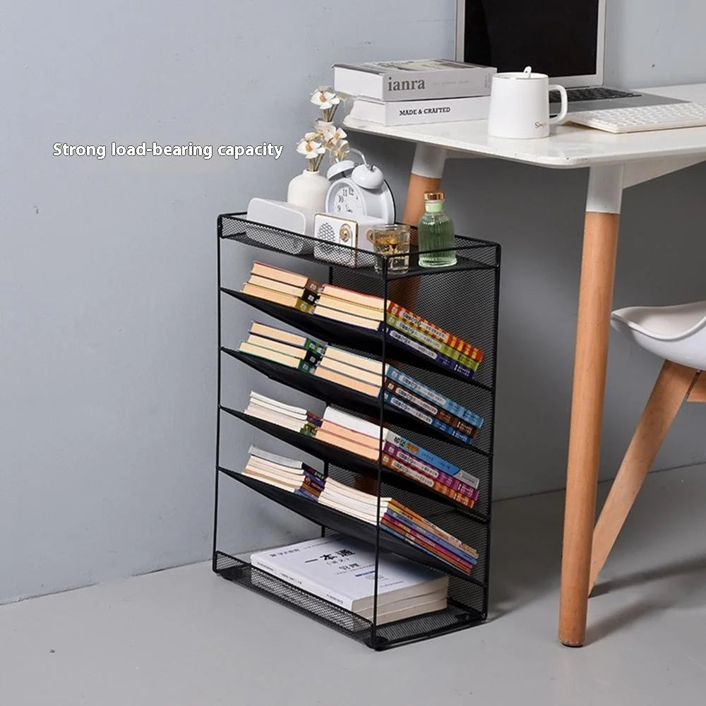 Movable Desk Side Storage Rack with Wheels Multi-Tier Book Organizer Slim Rolling Cart, L Size - White - 5