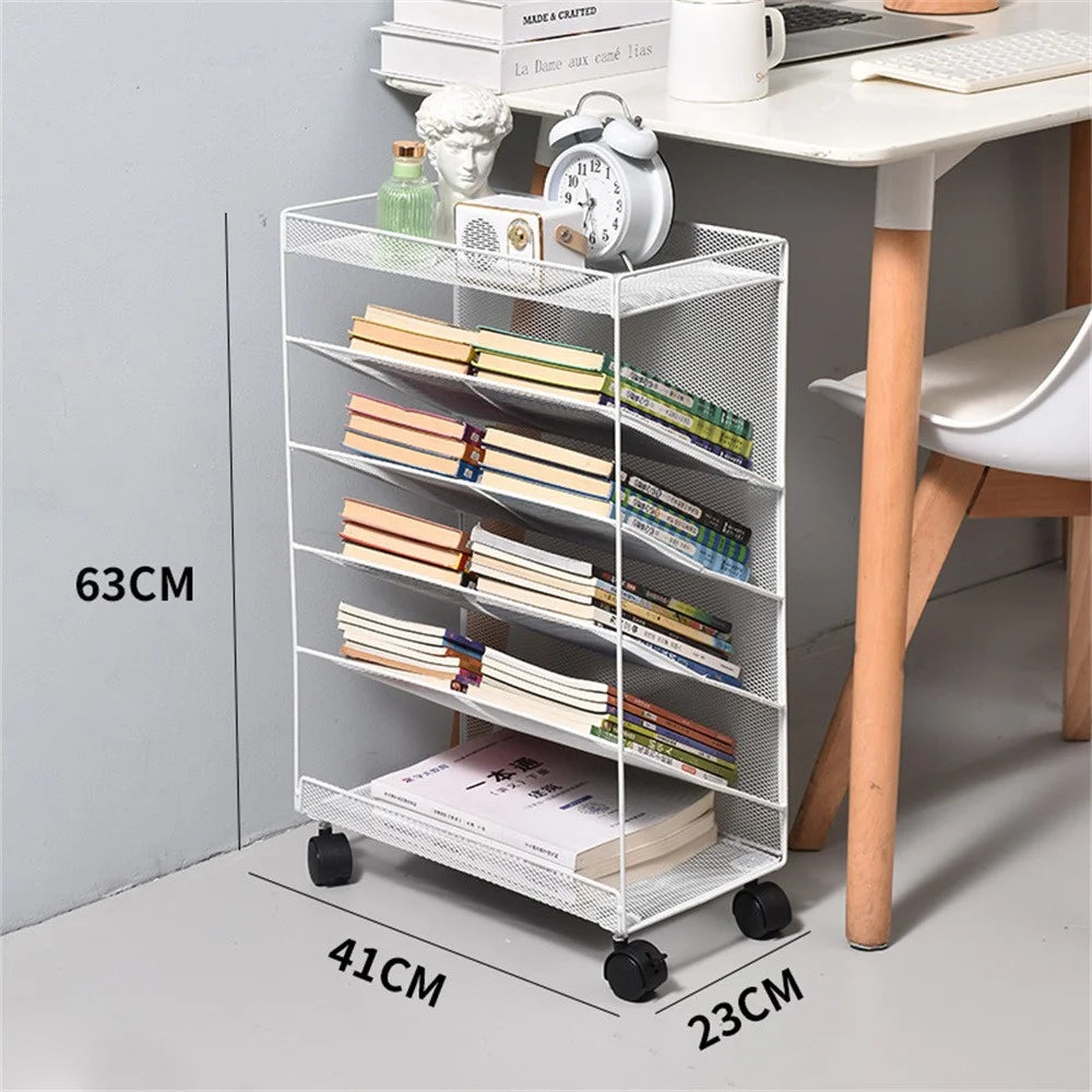 Movable Desk Side Storage Rack with Wheels Multi-Tier Book Organizer Slim Rolling Cart, L Size - White - 6