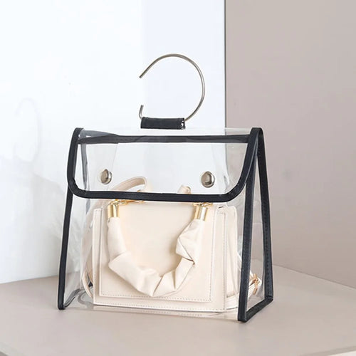 TB-0395 Transparent PVC Cover+PU Leather Women's Bag Moisture-proof Handbag Storage Bag, Size: S - Transparent/Black Edge - 1