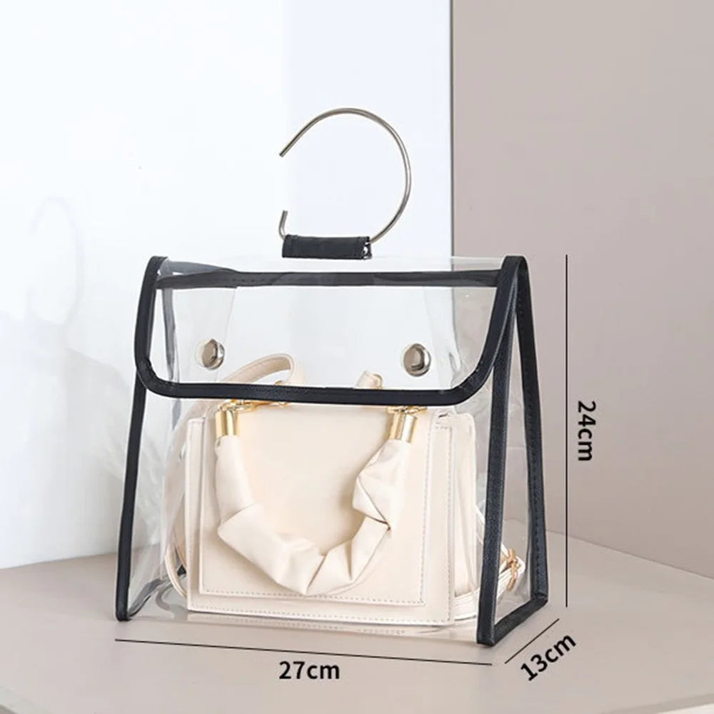 TB-0395 Transparent PVC Cover+PU Leather Women's Bag Moisture-proof Handbag Storage Bag, Size: S - Transparent/Black Edge - 6
