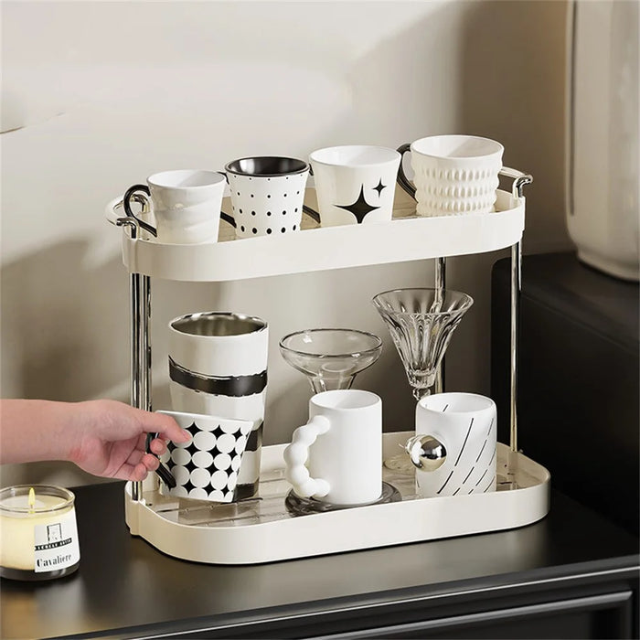 Desktop Cup Organizer Double Layer Draining Rack Glasses Mugs Holder Storage Shelf - 2