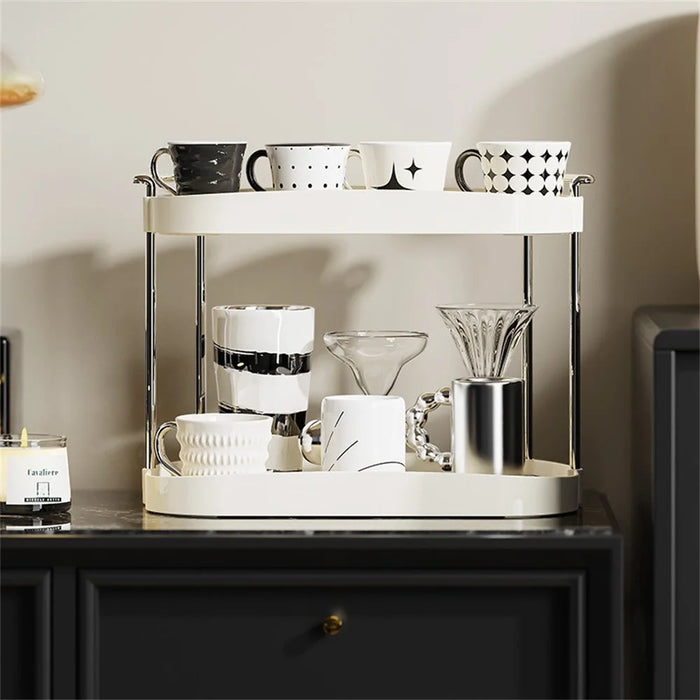 Desktop Cup Organizer Double Layer Draining Rack Glasses Mugs Holder Storage Shelf - 3