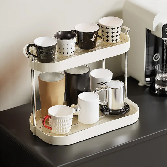 Desktop Cup Organizer Double Layer Draining Rack Glasses Mugs Holder Storage Shelf - 4