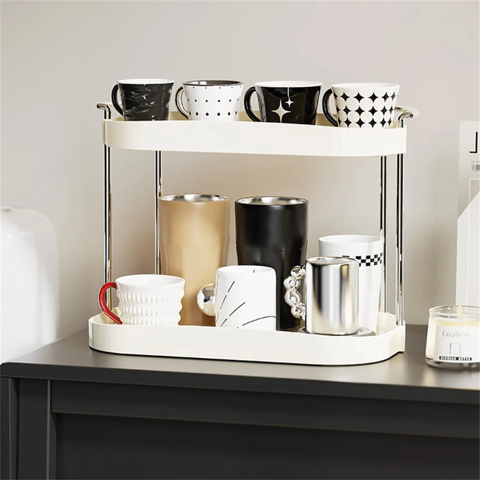 Desktop Cup Organizer Double Layer Draining Rack Glasses Mugs Holder Storage Shelf - 5
