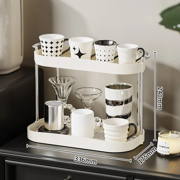 Desktop Cup Organizer Double Layer Draining Rack Glasses Mugs Holder Storage Shelf - 6