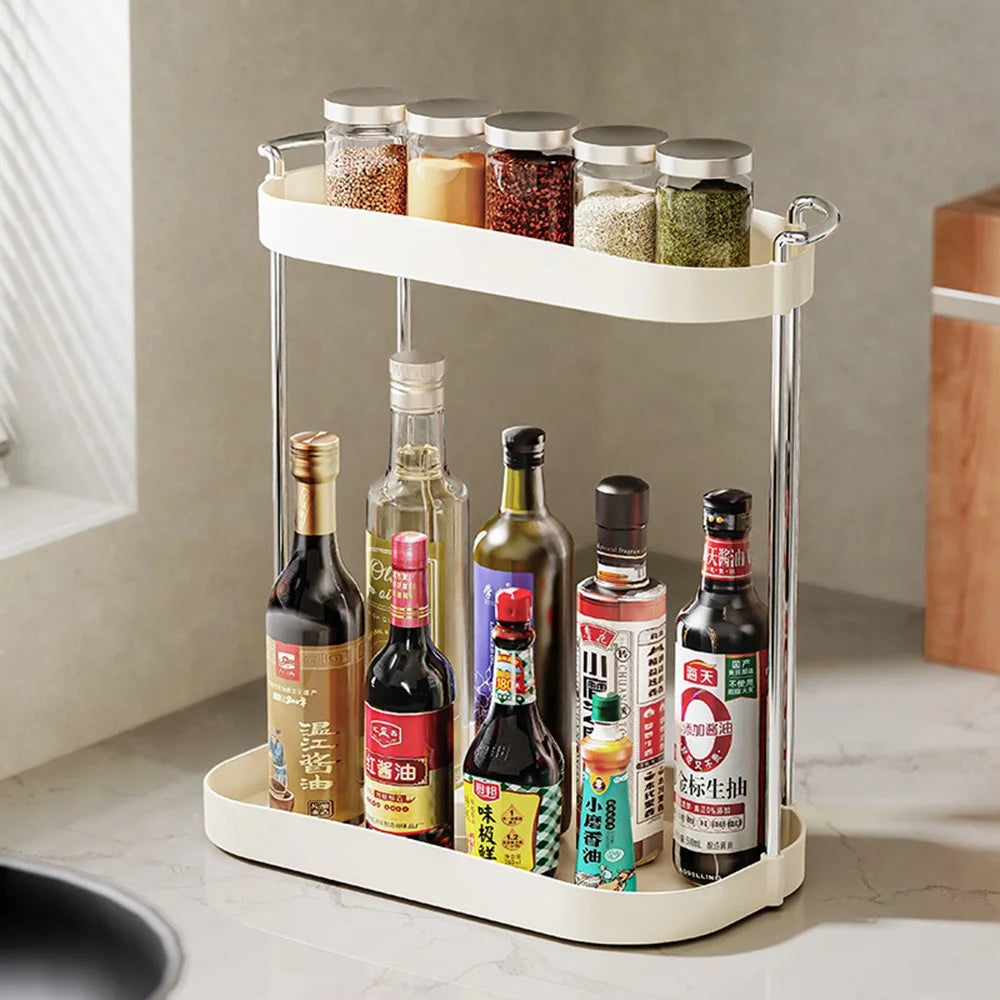 Dual-Layer Storage Rack Kitchen Spice Countertop Organizer Dining Table Shelf - 2