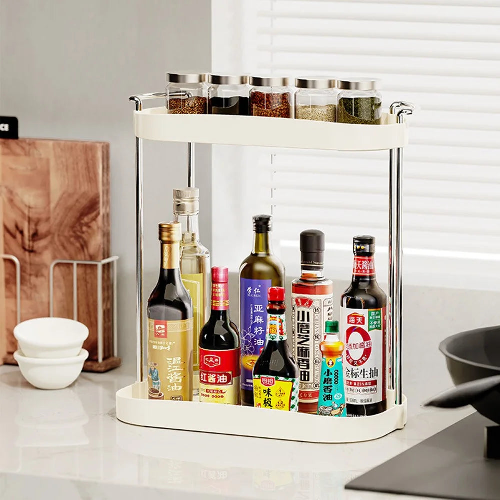 Dual-Layer Storage Rack Kitchen Spice Countertop Organizer Dining Table Shelf - 3
