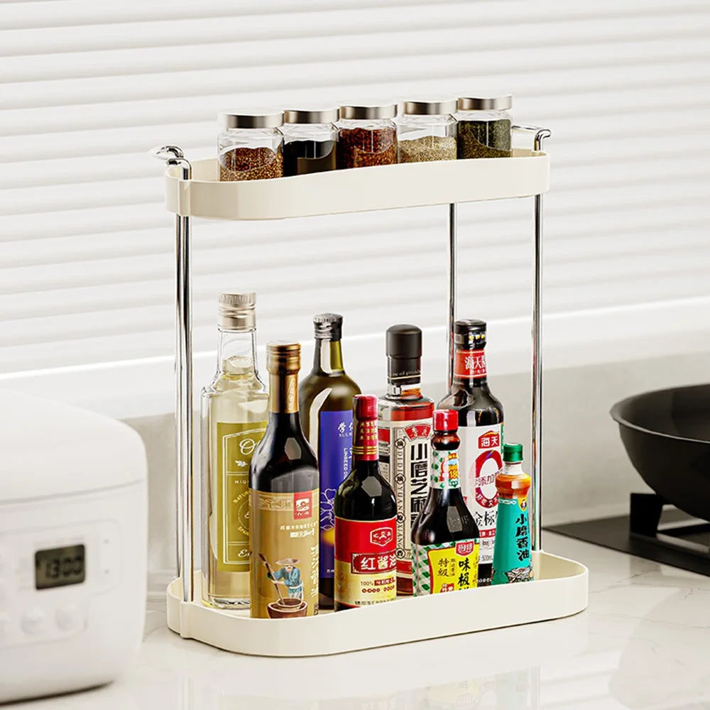 Dual-Layer Storage Rack Kitchen Spice Countertop Organizer Dining Table Shelf - 4