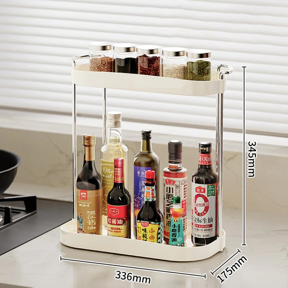 Dual-Layer Storage Rack Kitchen Spice Countertop Organizer Dining Table Shelf - 5