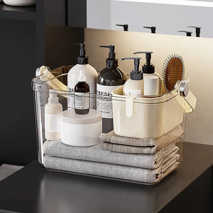 Portable Shower Bath Essentials Toiletries Storage Organizer Bathroom Tote Basket with Inner Small Basket - 3