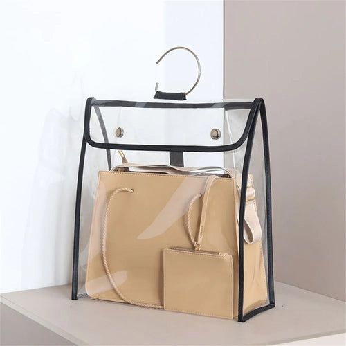 TB-0395 Large Storage Bag Home Organization Case Transparent PVC Cover Stylish Women's Bag Dustproof Handbag Tote Bag, Size: L - Transparent/Black Edge - 1