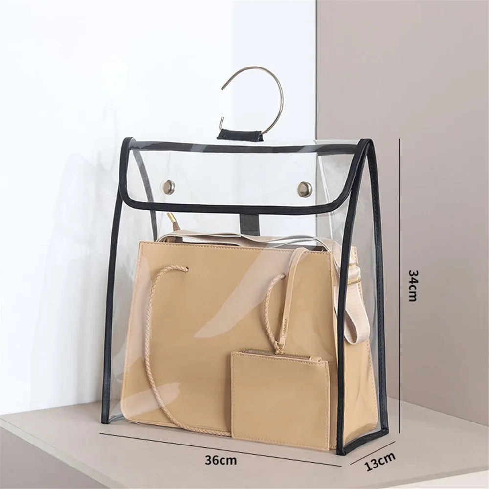TB-0395 Large Storage Bag Home Organization Case Transparent PVC Cover Stylish Women's Bag Dustproof Handbag Tote Bag, Size: L - Transparent/Black Edge - 6