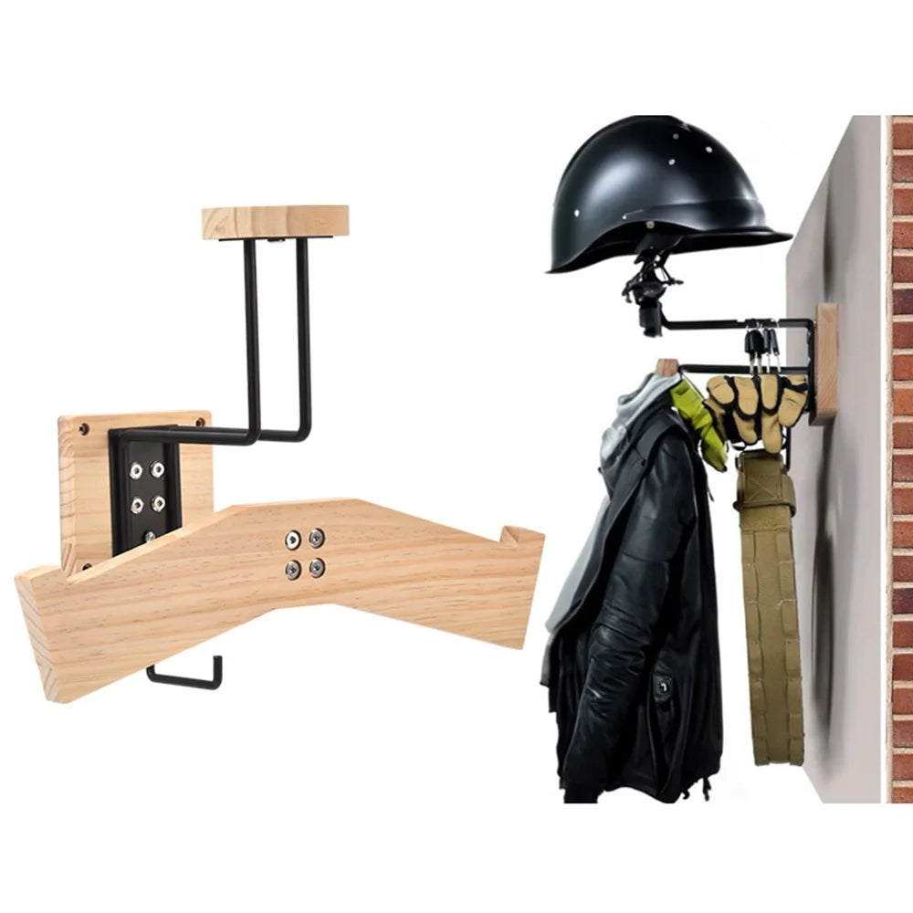 Tactical Equipment Wall Mount Storage Rack Wooden Helmet Holder Storage Organizer - Wood Color - 1