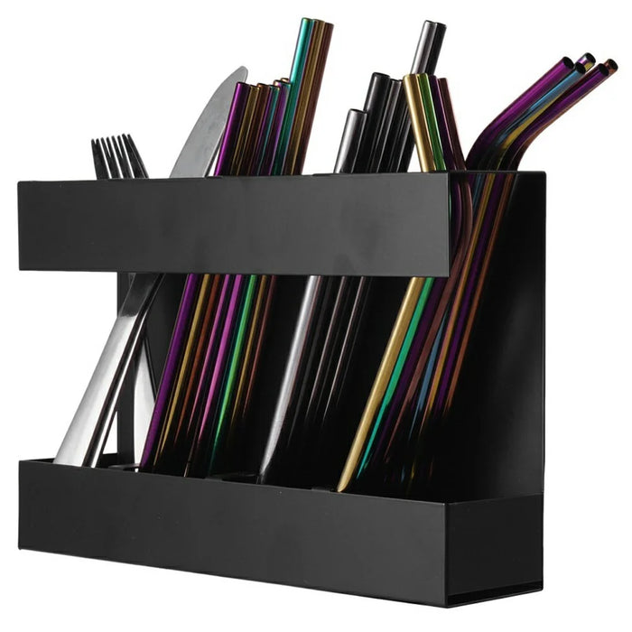 YH019-1 4 Slots Metal Straw Dispenser Organizer Rack Space Saving Kitchen Storage Shelf (Without Soft Magnetic Sheet) - 2