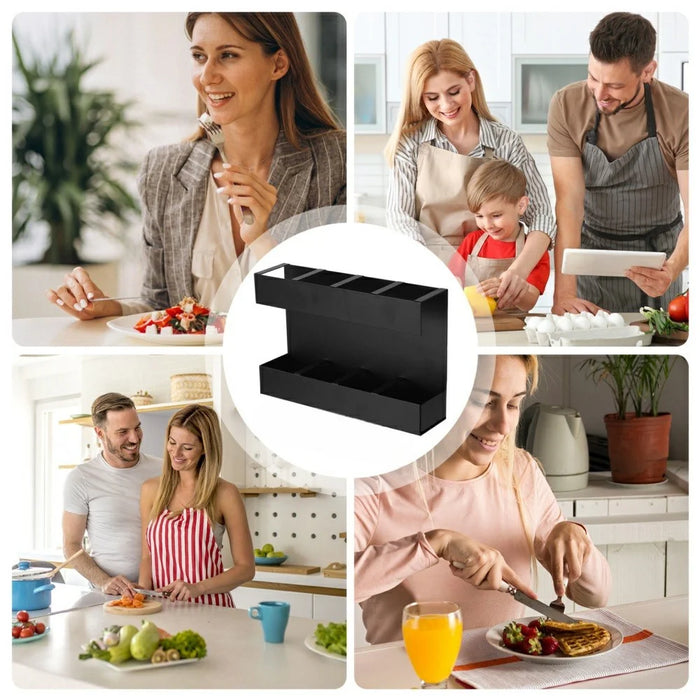 YH019-1 4 Slots Metal Straw Dispenser Organizer Rack Space Saving Kitchen Storage Shelf (Without Soft Magnetic Sheet) - 3