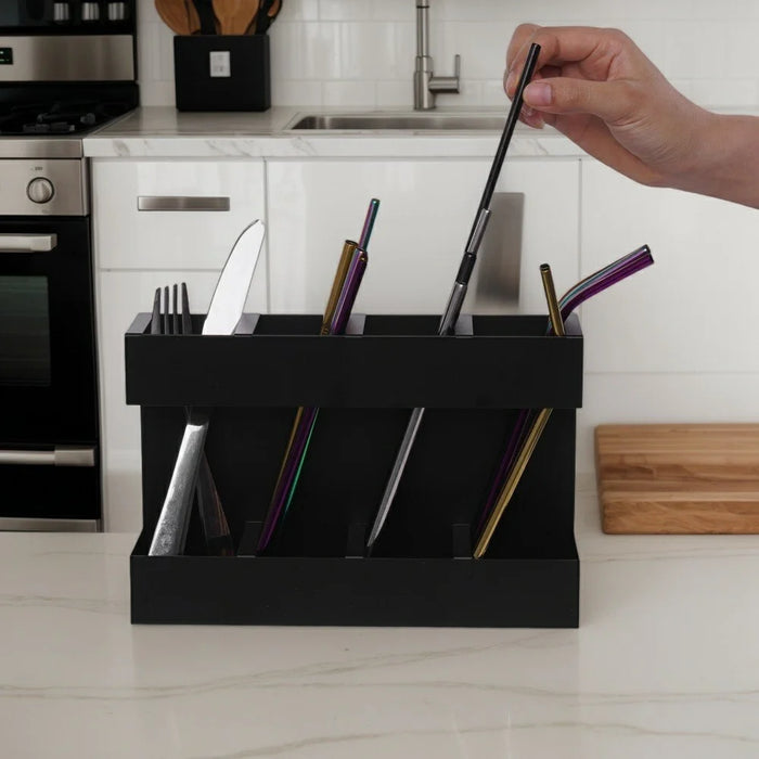 YH019-1 4 Slots Metal Straw Dispenser Organizer Rack Space Saving Kitchen Storage Shelf (Without Soft Magnetic Sheet) - 4
