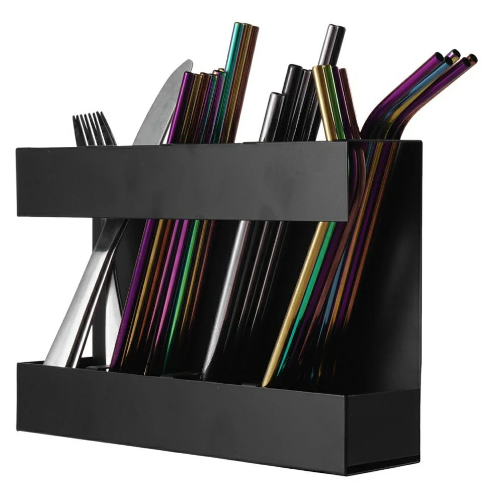 YH019-2 4 Slots Metal Straw Dispenser Organizer Rack Space Saving Kitchen Storage Shelf (With 12 Soft Magnetic Sheet) - 2