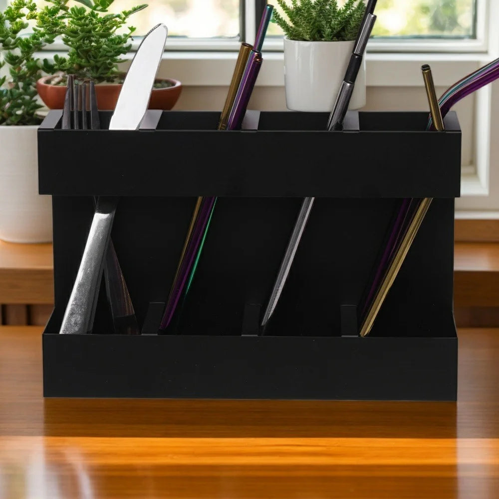 YH019-2 4 Slots Metal Straw Dispenser Organizer Rack Space Saving Kitchen Storage Shelf (With 12 Soft Magnetic Sheet) - 4