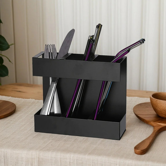 YH018-1 3 Slots Metal Straw Dispenser Organizer Rack Space Saving Kitchen Storage Shelf (Without Soft Magnetic Sheet) - 3