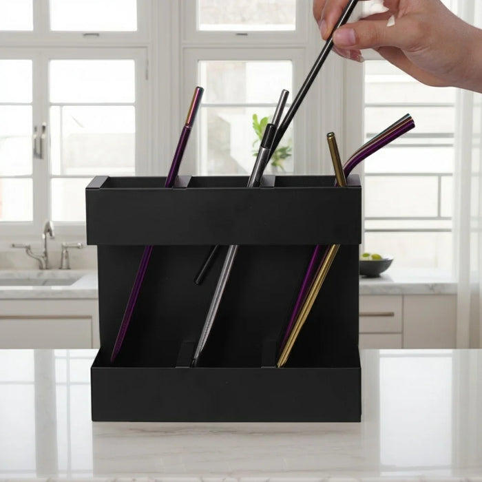 YH018-1 3 Slots Metal Straw Dispenser Organizer Rack Space Saving Kitchen Storage Shelf (Without Soft Magnetic Sheet) - 4