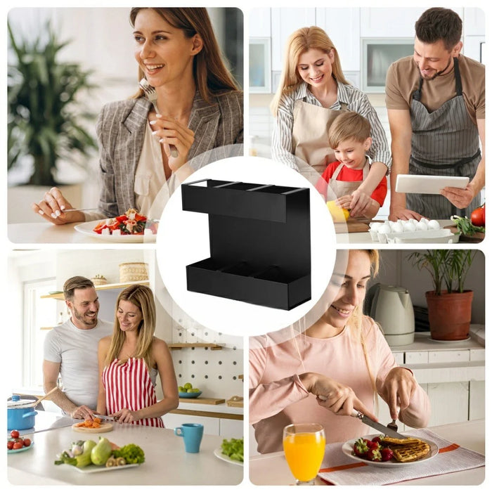 YH018-2 3 Slots Metal Straw Dispenser Organizer Rack Space Saving Kitchen Storage Shelf (With 9 Soft Magnetic Sheet) - 2