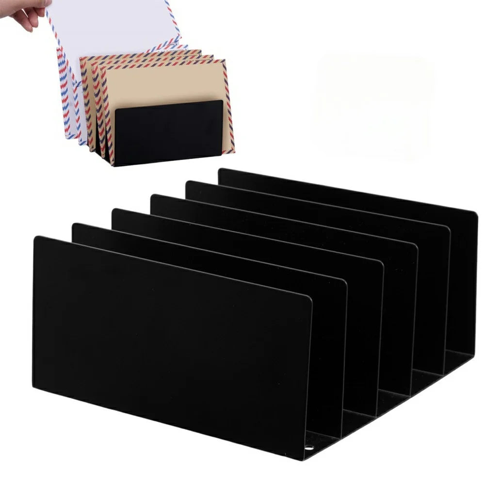 YH017 5 Slots Metal Desk Organizer File Sorter Space Saving Mail Document Storage Rack - 1