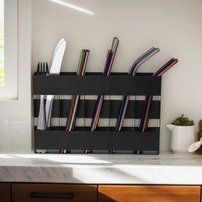YH016-1 5 Slots Metal Straw Dispenser Organizer Rack Space Saving Kitchen Storage Shelf (Without Soft Magnetic Sheet) - 5