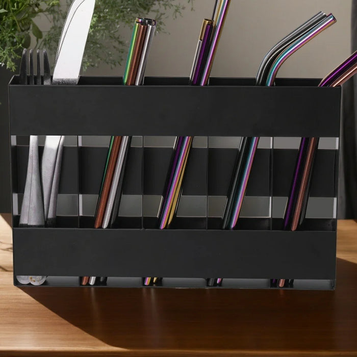 YH016-1 5 Slots Metal Straw Dispenser Organizer Rack Space Saving Kitchen Storage Shelf (Without Soft Magnetic Sheet) - 7