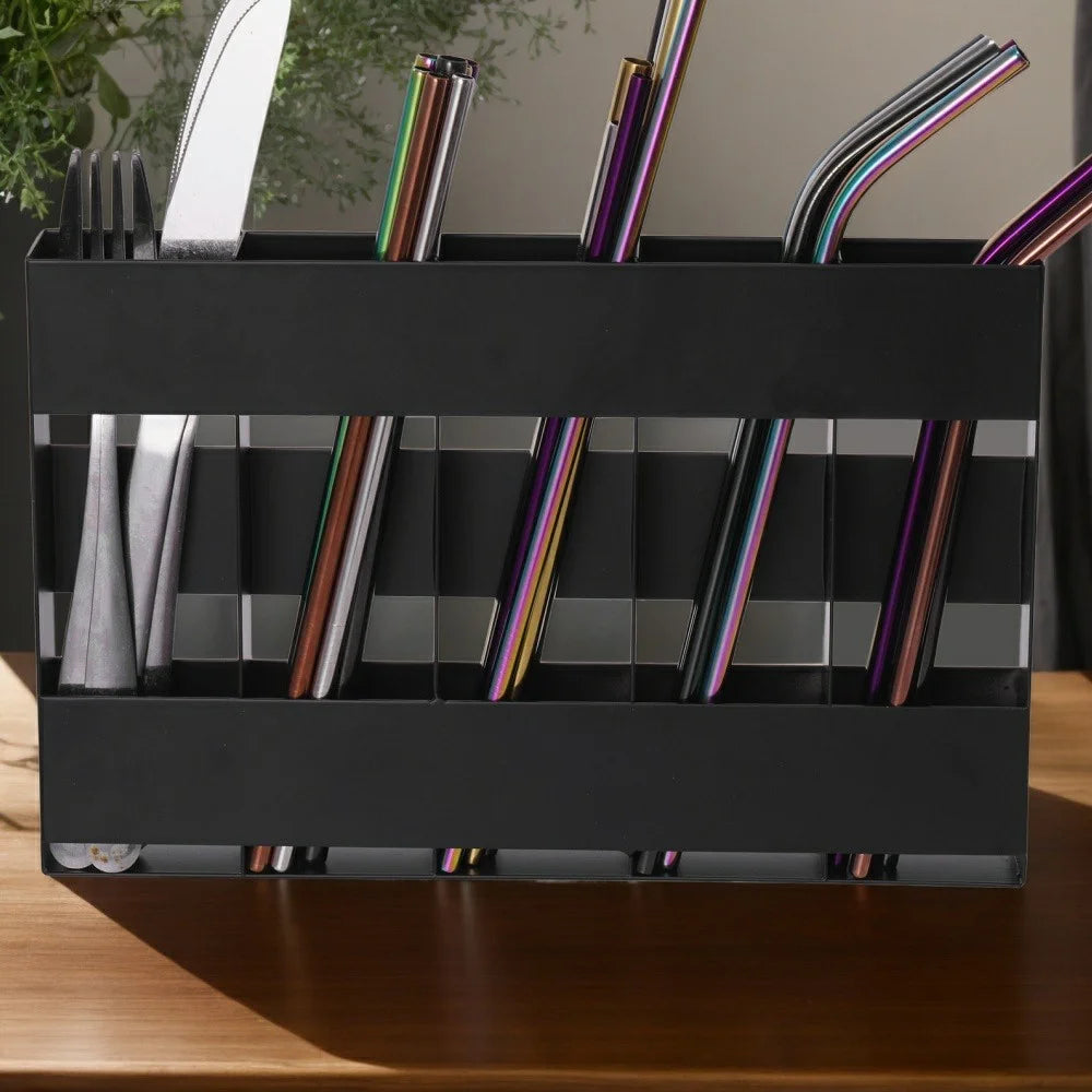 YH016-1 5 Slots Metal Straw Dispenser Organizer Rack Space Saving Kitchen Storage Shelf (With 12 Soft Magnetic Sheet) - 7