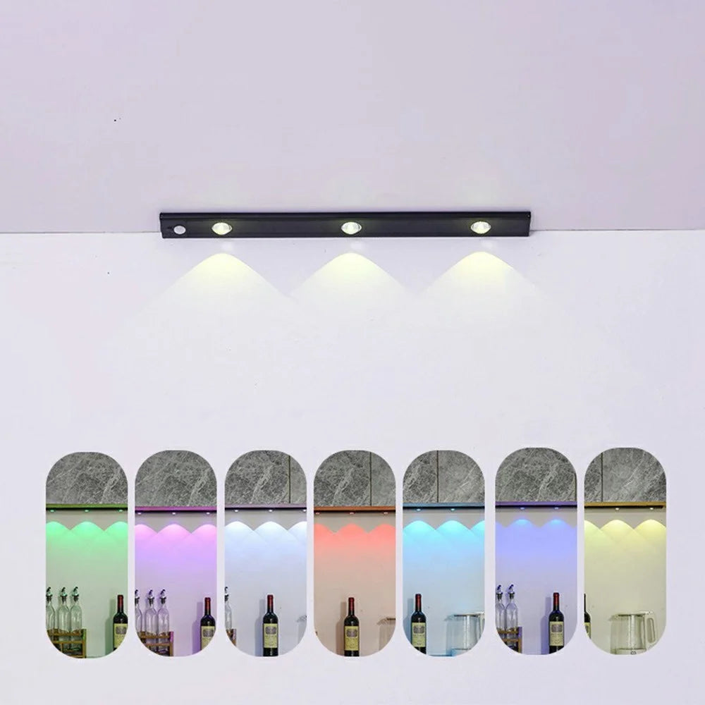 40cm RGB Motion Sensor Closet Light Bar Magnetic Rechargeable Under Cabinet Night Lamp - Black - 1