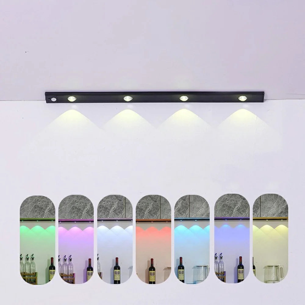 60cm RGB Motion Sensor Closet Light Bar Magnetic Rechargeable Under Cabinet Night Lamp - Black - 1