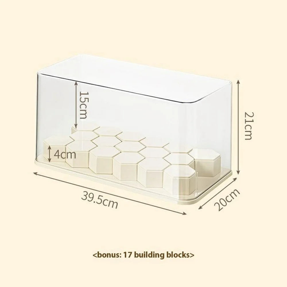 Size L Plastic Display Stand for Pop Mart Blind Boxes Mini Figurines Showcase with Clear Dust Cover - 3