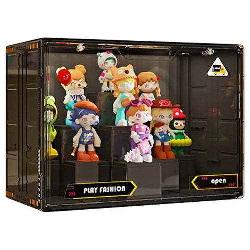Size L DIY Modular Display Rack Plastic Storage Box for Blind Box Figures with Magnetic Door - Black - 1