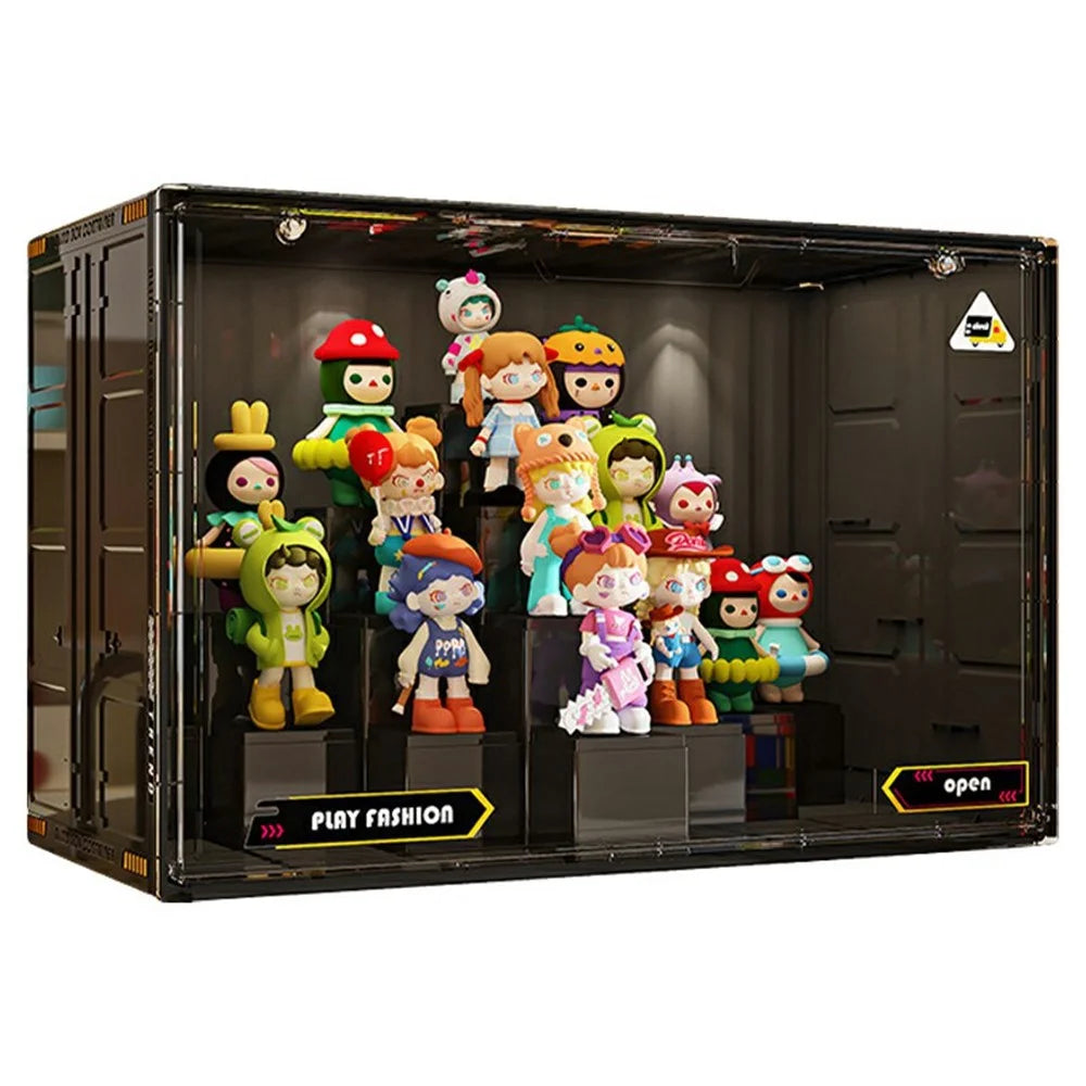 Size XL DIY Modular Display Rack Plastic Storage Box for Blind Box Figures with Magnetic Door - Black - 1