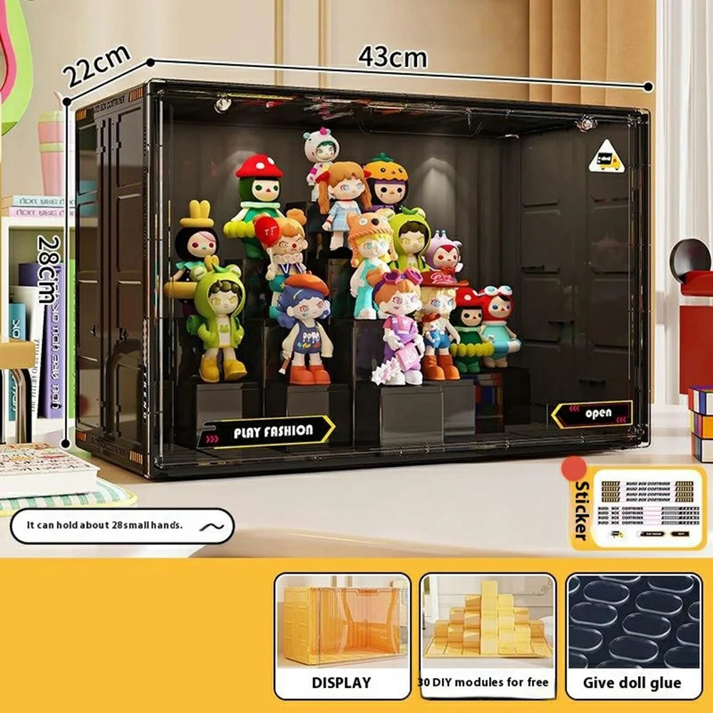 Size XL DIY Modular Display Rack Plastic Storage Box for Blind Box Figures with Magnetic Door - Black - 5