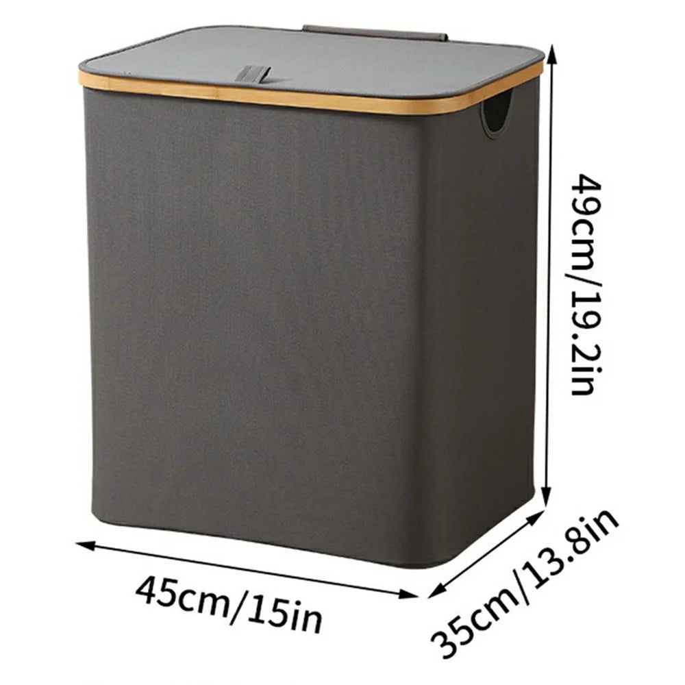 Size XL 600D Oxford Fabric Rectangular Foldable Laundry Hamper Bamboo Frame Dirty Clothes Basket with Lid - Grey - 5