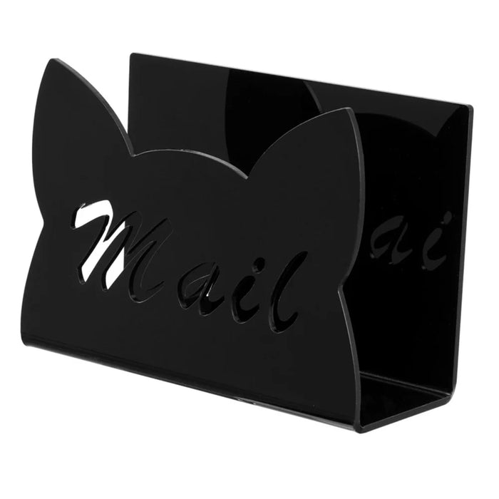Cat Shaped Acrylic Mail Organizer Office Home Desktop Letter Storage Stand Document Holder - Black - 1