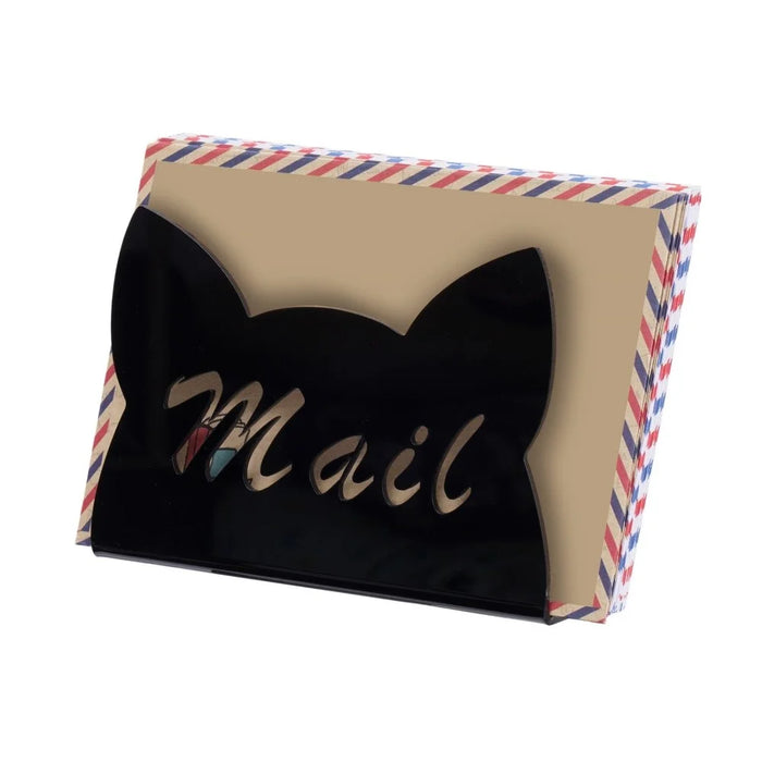 Cat Shaped Acrylic Mail Organizer Office Home Desktop Letter Storage Stand Document Holder - Black - 3
