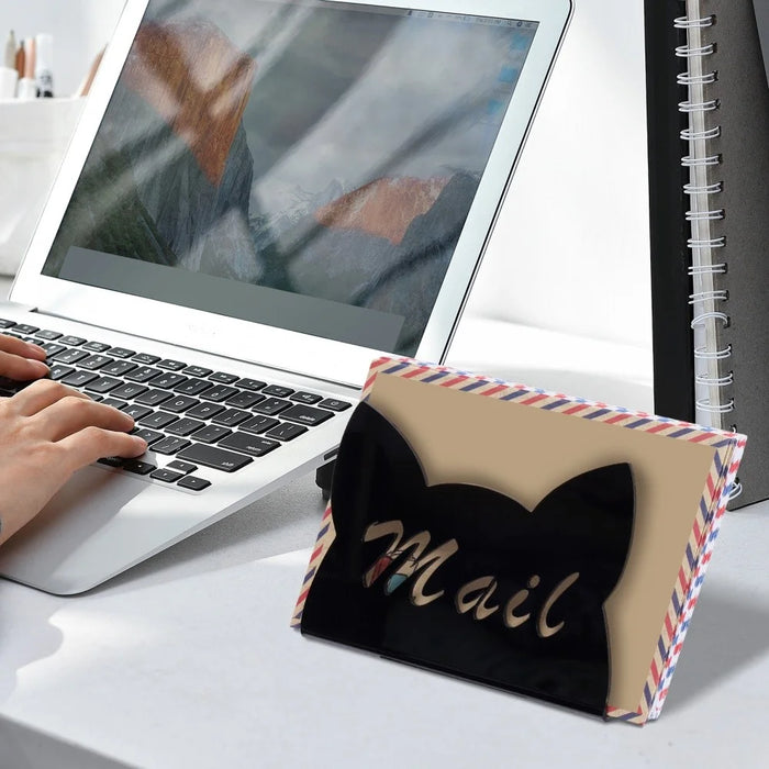 Cat Shaped Acrylic Mail Organizer Office Home Desktop Letter Storage Stand Document Holder - Black - 4