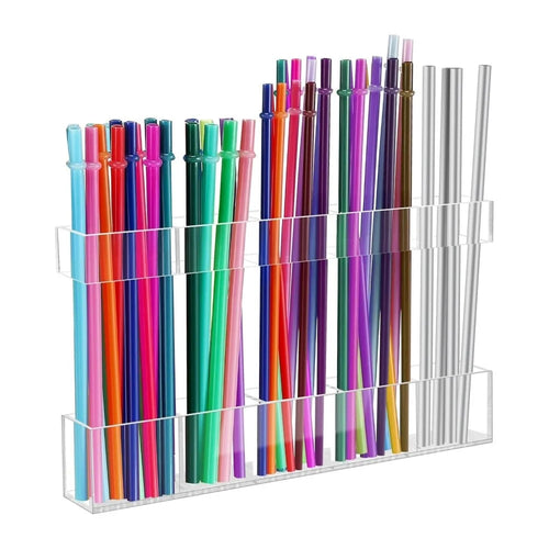 YX166 Cabinet Door Mount Straw Organizer Rack Adjustable Height Separate Design Acrylic Adhesive Straw Stand - 1