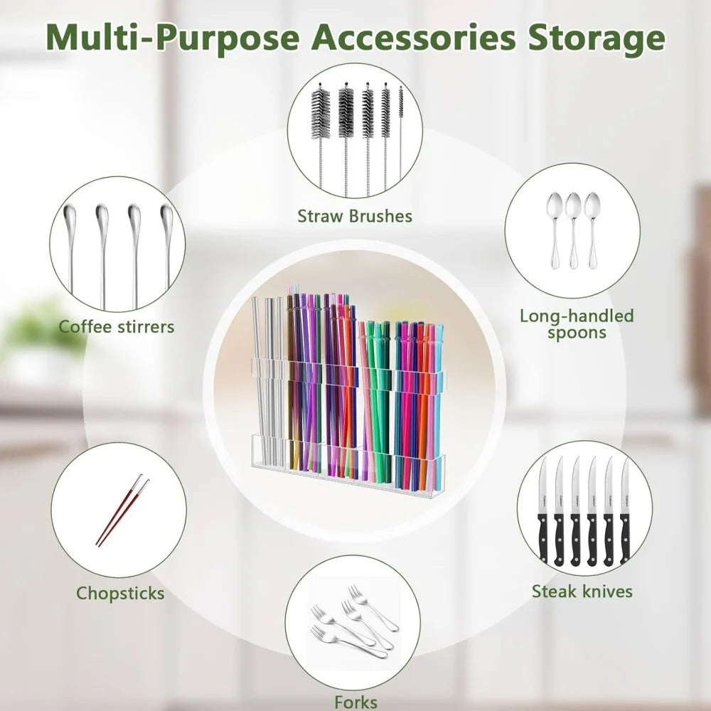 YX166 Cabinet Door Mount Straw Organizer Rack Adjustable Height Separate Design Acrylic Adhesive Straw Stand - 4