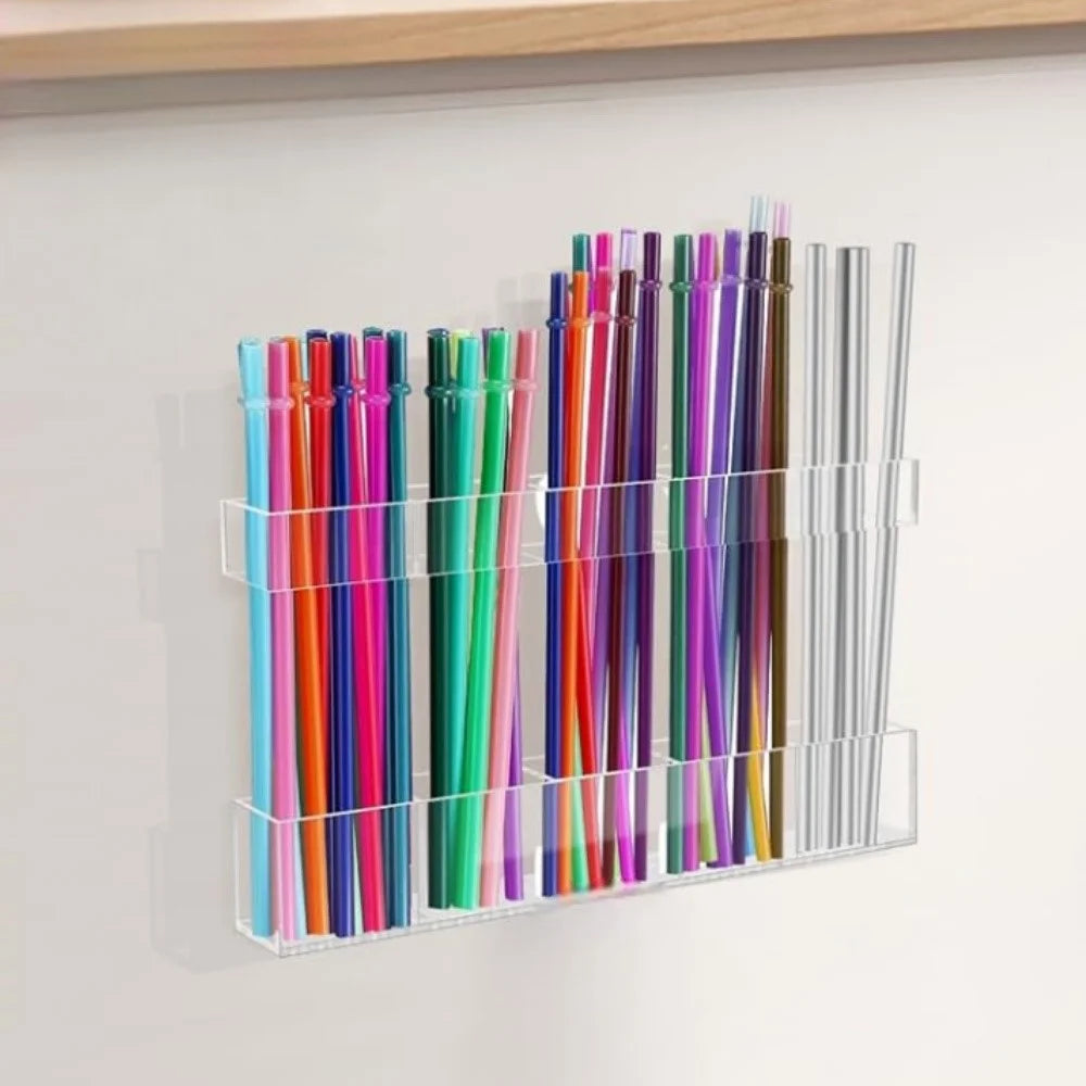 YX166 Cabinet Door Mount Straw Organizer Rack Adjustable Height Separate Design Acrylic Adhesive Straw Stand - 6