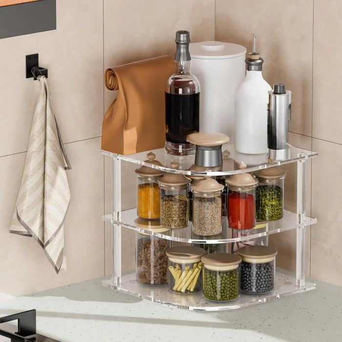 YX165 3 Tier Space Saving Acrylic Corner Organizer Kitchen Bathroom Countertop Storage Shelf - 4