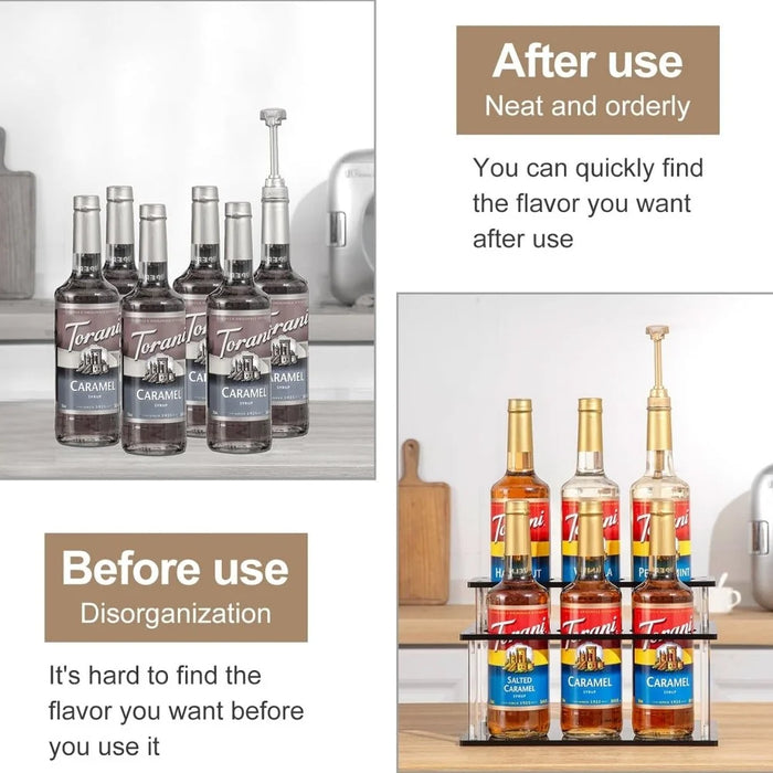 YX164 Acrylic 2 Tier Coffee Syrup Bottle Organizer Kitchen Countertop Spice Wine Storage Rack - 5